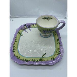 Wisteria Collection Snack Set Plate and Cup w Embossed Bluebird Home Interior
